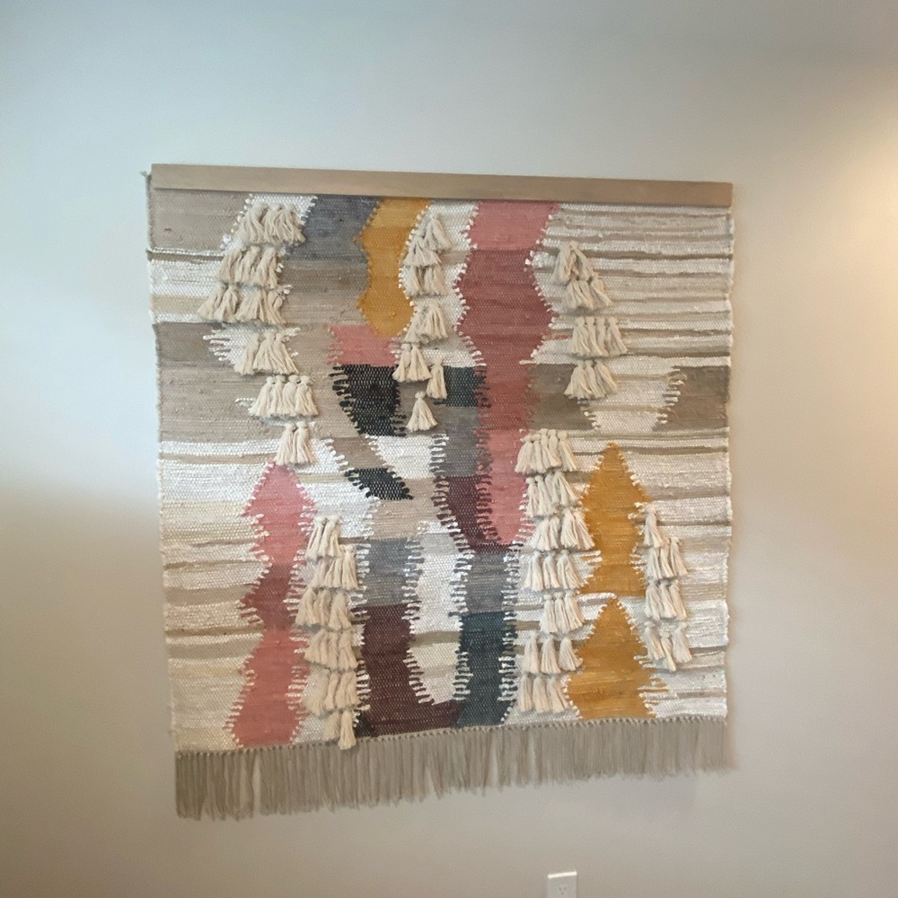 Anthropologie Cream and Pink Mixed Media Wall Art